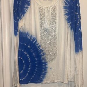 Blue and White Tie-Dye Women's Top